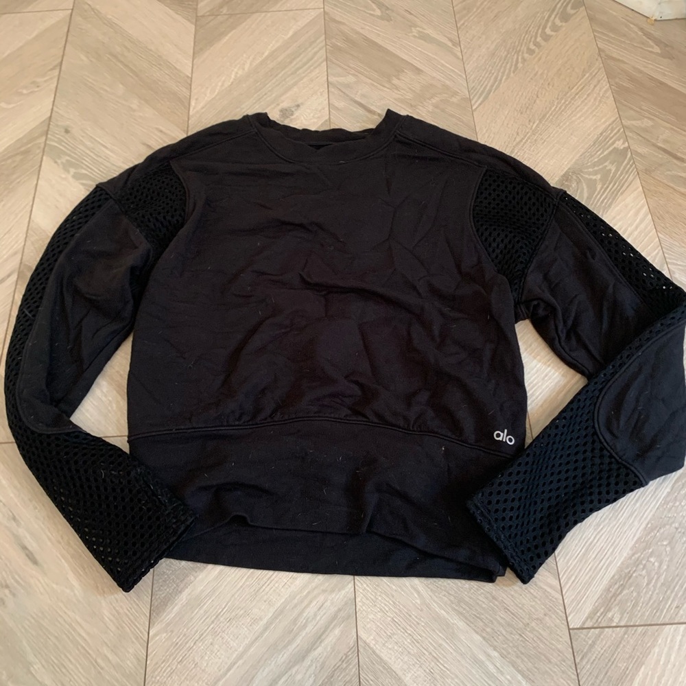 Alo Black Sweatshirt Mesh Jacket Small